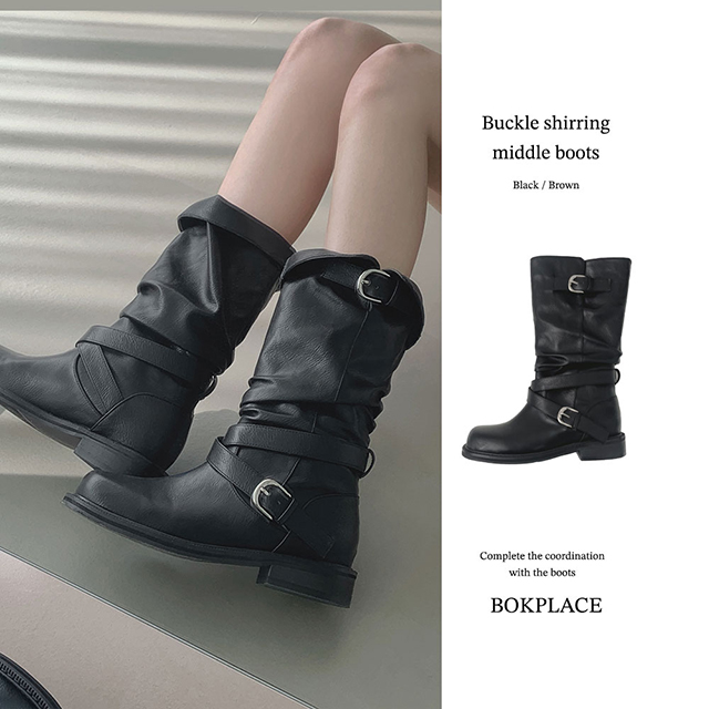 2WAYバックルシャーリングスリットミドルブーツ