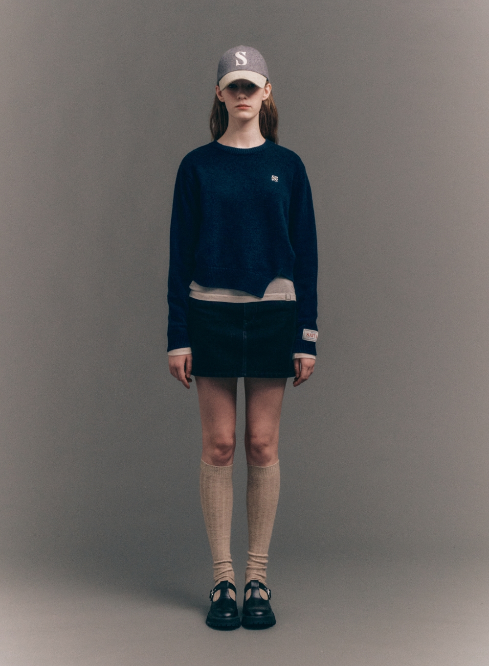 W) Dublin Unbalanced Cashmere Blend Knit - Classic Navy