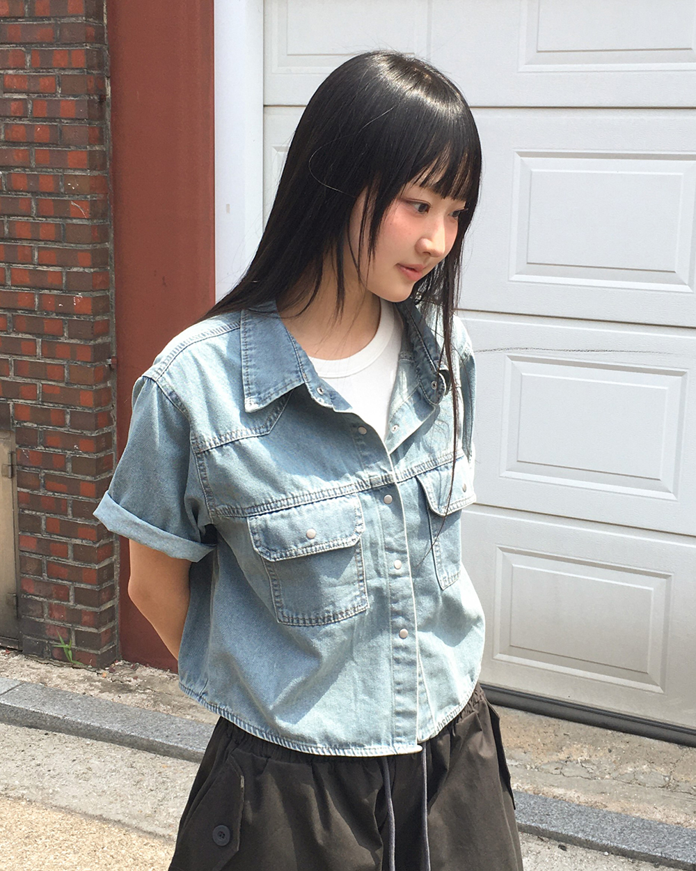 ポケットボタン半袖デニムシャツ | ファッション通販サイト NUGU