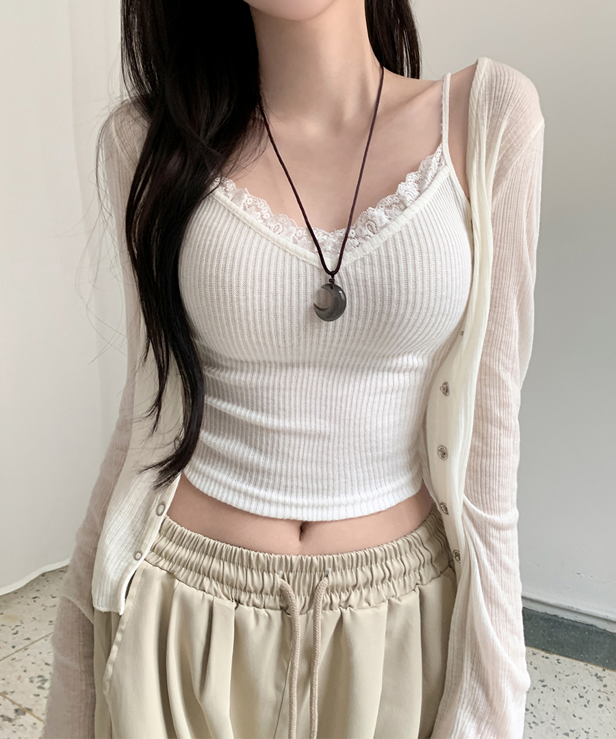 レースリブレイヤードVネックキャミソール | ファッション通販