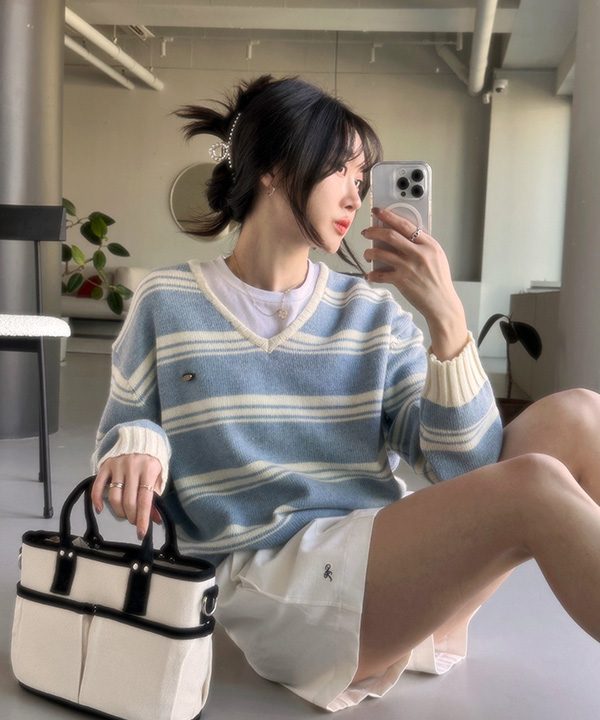 Vネックストライプニット | ファッション通販サイト NUGU