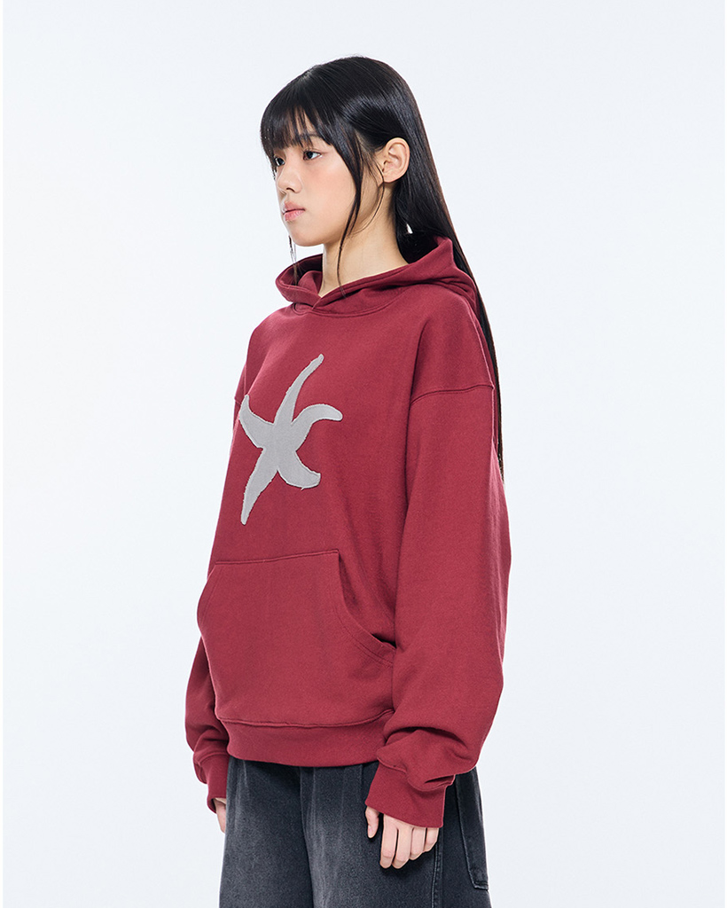 OVER FIT ARROW HOODY ZIP UP_vintage burgundy | ファッション