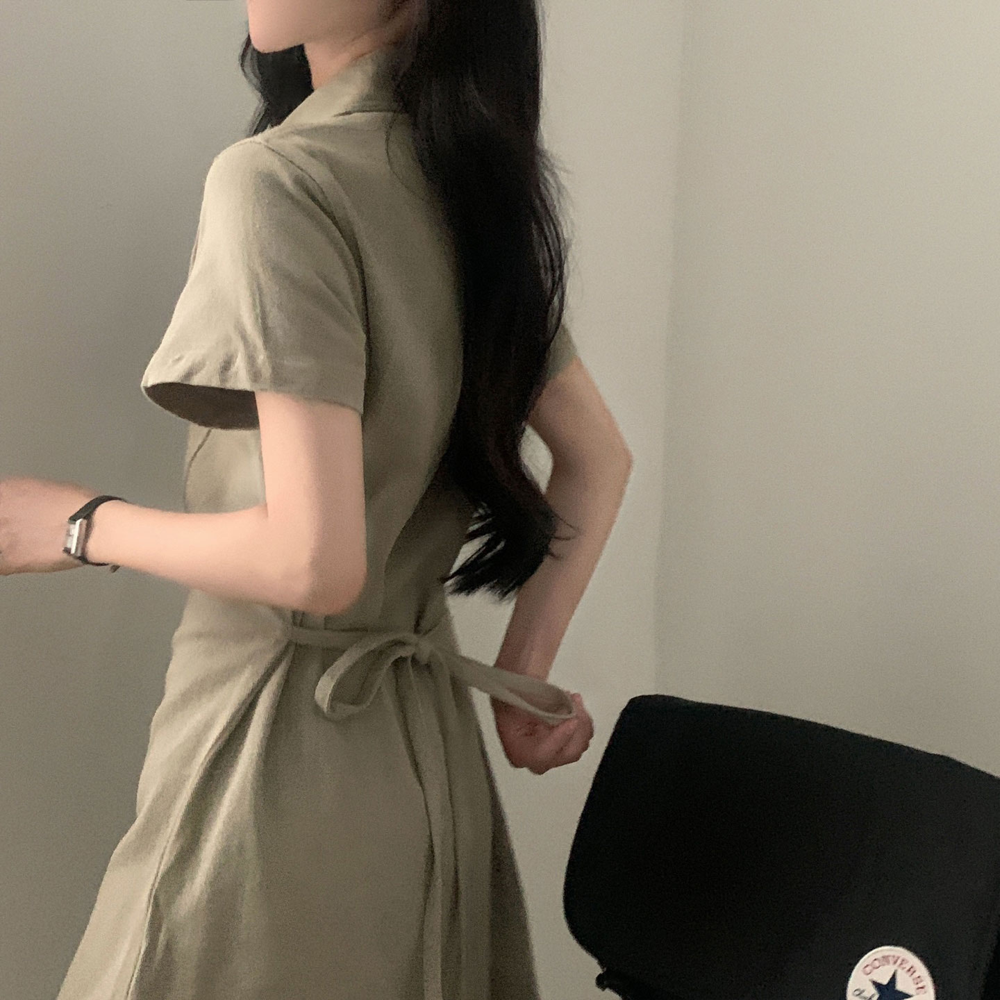 ANDMARY ベージュ ミニワンピース 半袖 コットンミニワンピース 半袖 全2色[品番：KH000013752]｜VIVID