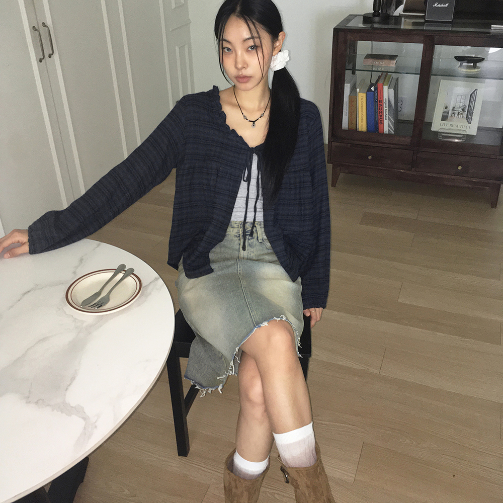 裏起毛チェックフリルリボンブラウス_秋服 | ファッション通販