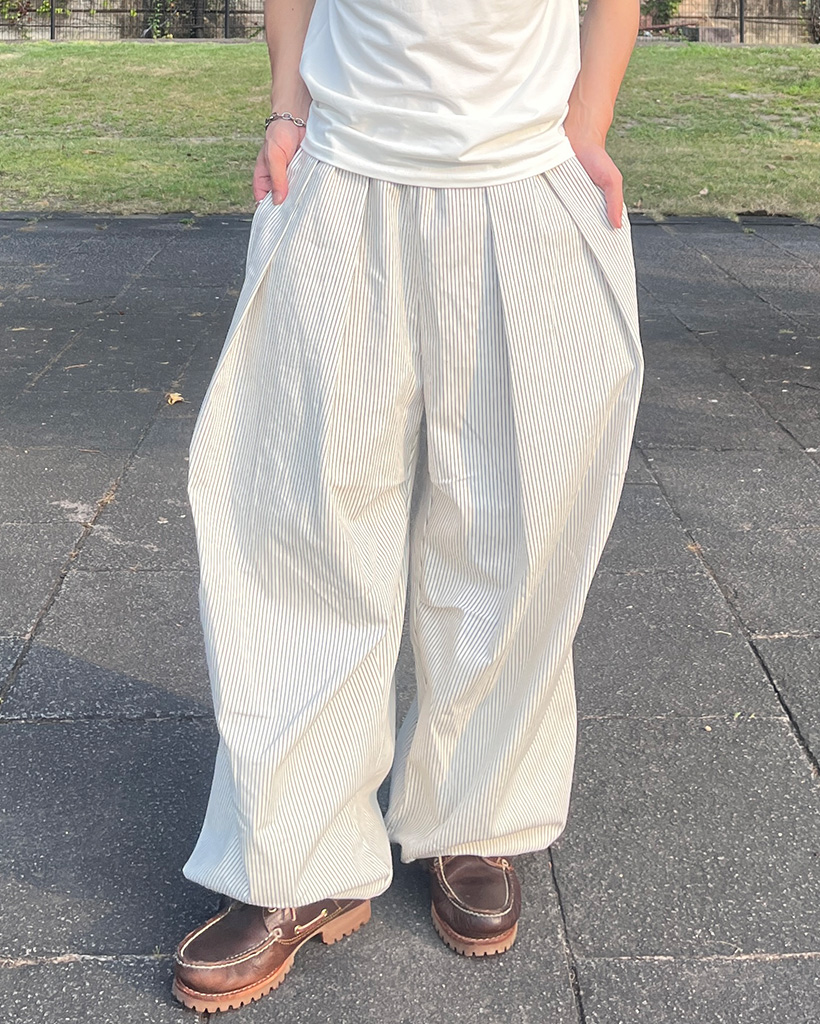 banmariバルーンパンツ　グレー　ストライプ CAMBIO(カンビオ)】Vintage Like Hickory Denim Balloon Pants