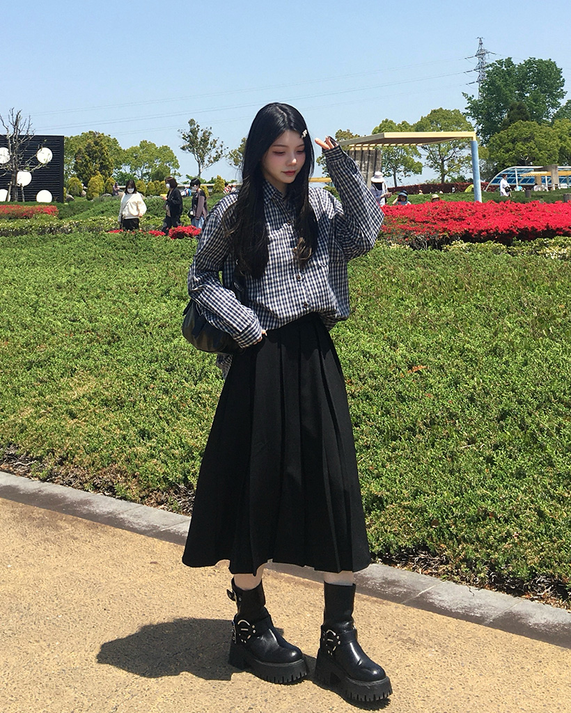 CLOVE ブラック プリーツロングスカート クローブ CLOVE デザインプリーツスカート （ブラック