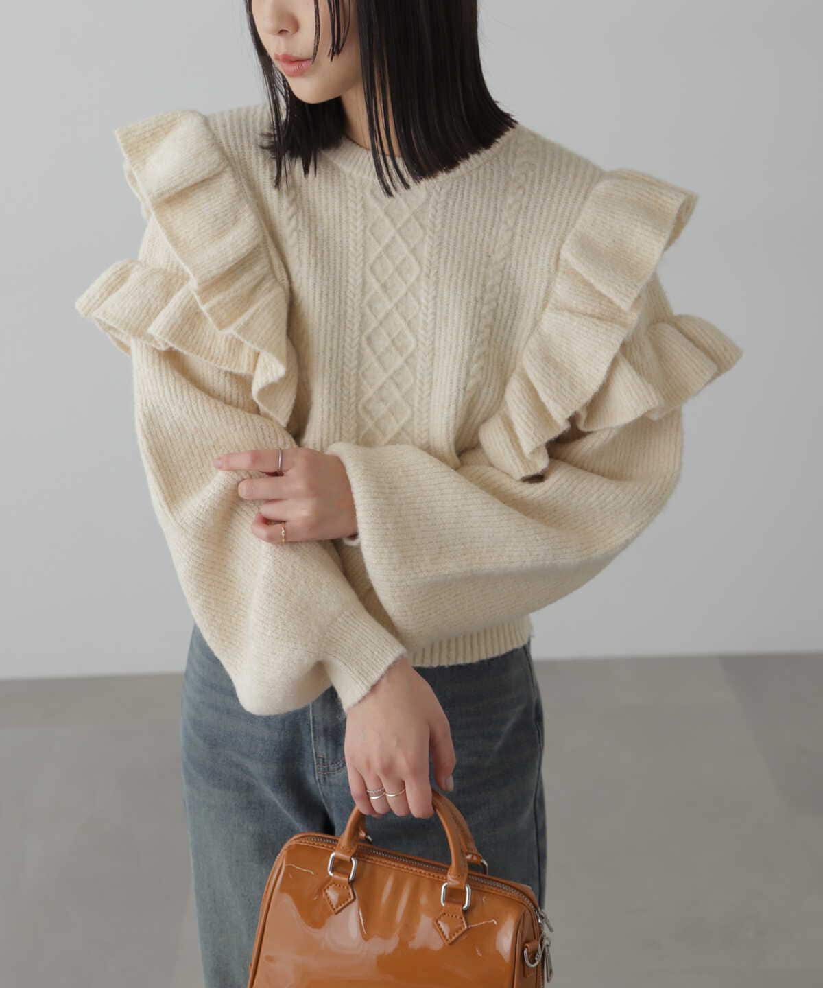 ◇肩フリルケーブルニット | ファッション通販サイト NUGU