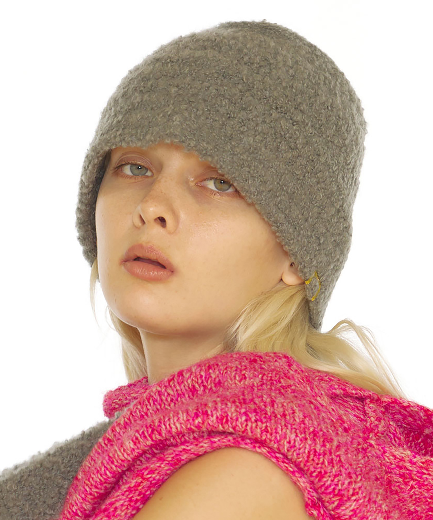 KNIT BUCKET / MOHAIR BOUCLE / CHARCOAL(冬 ニット ﾊﾞケットハット