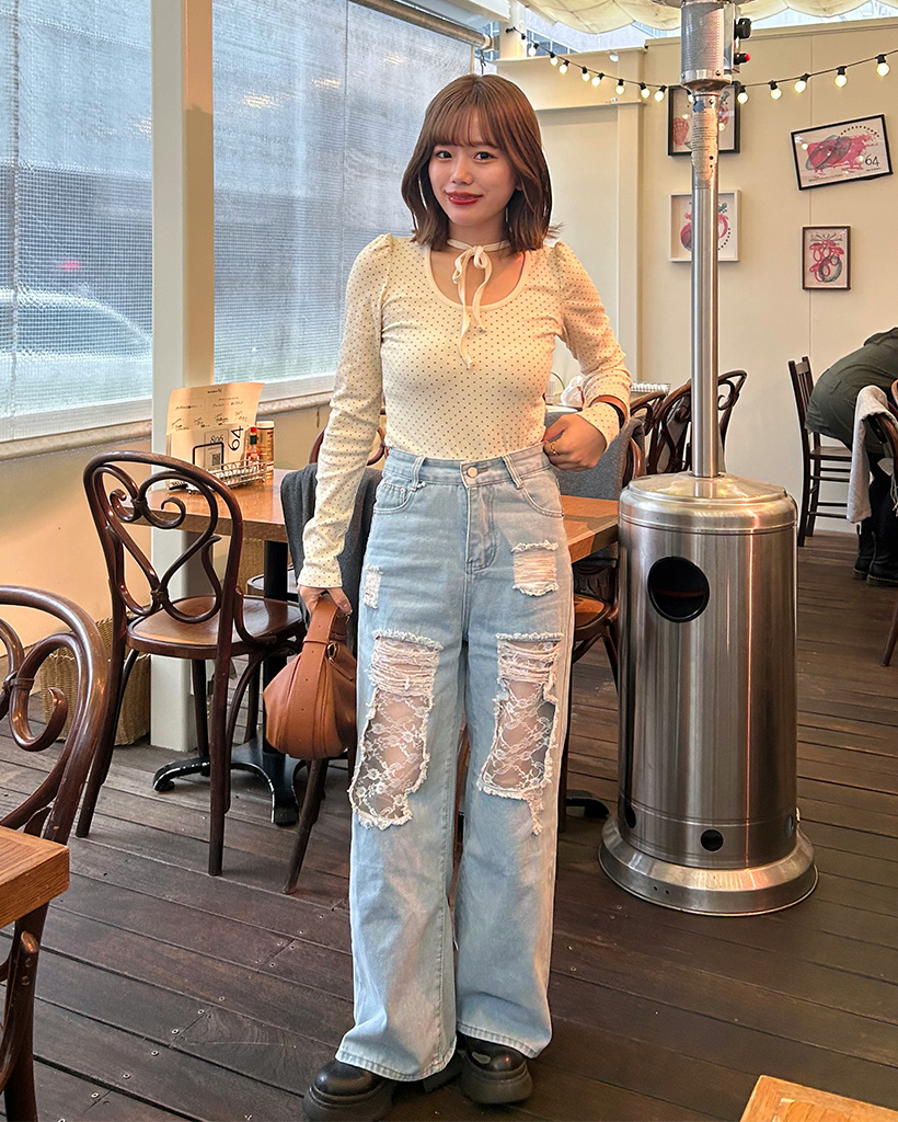 レースダメージデニムパンツ