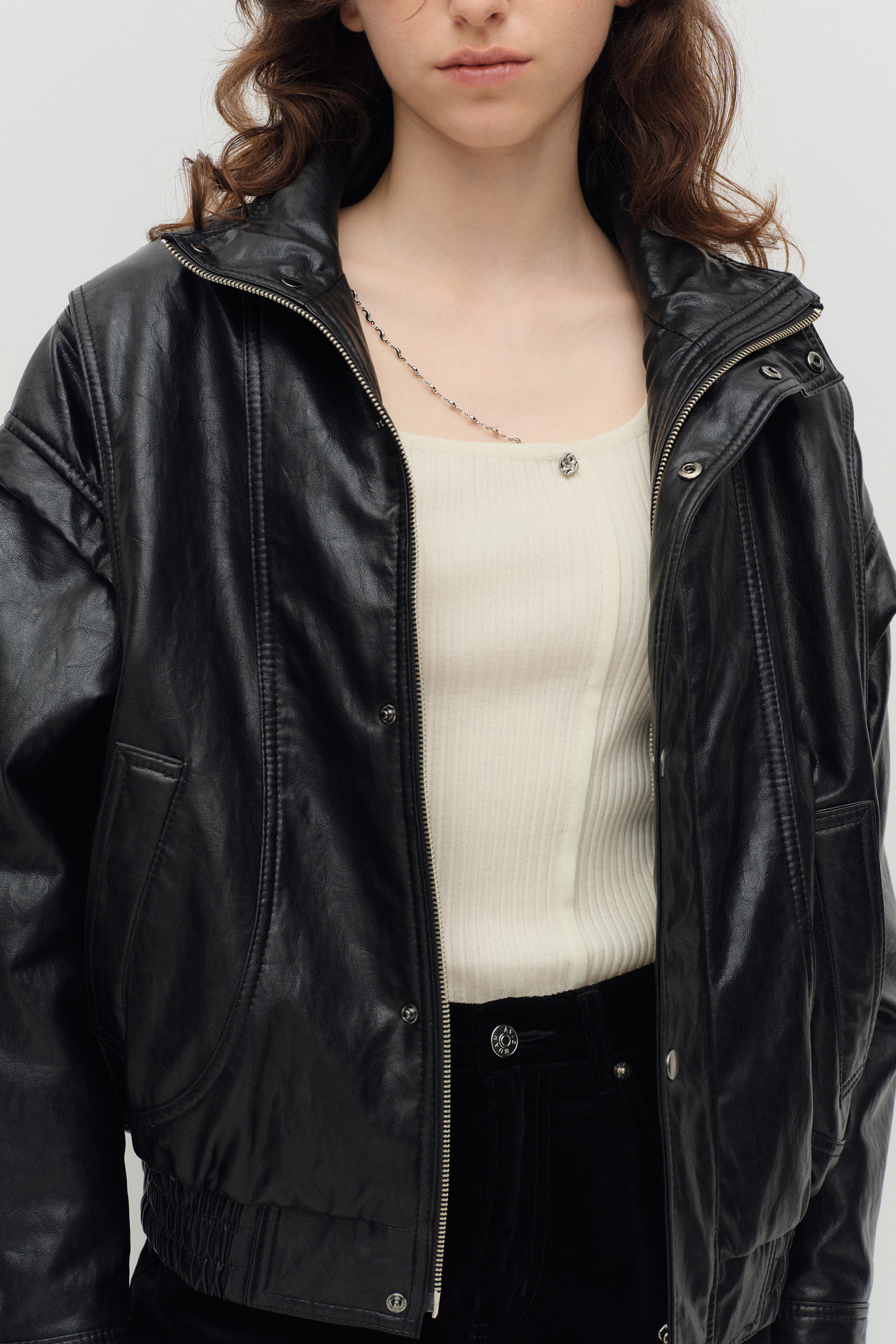 Panelled Faux leather Jacket (Black) | ファッション通販サイト NUGU