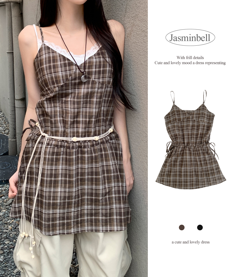 チェック柄ストラップドレス SALE!格子チェック柄セットアップ/ノースリーブ/マーメイド