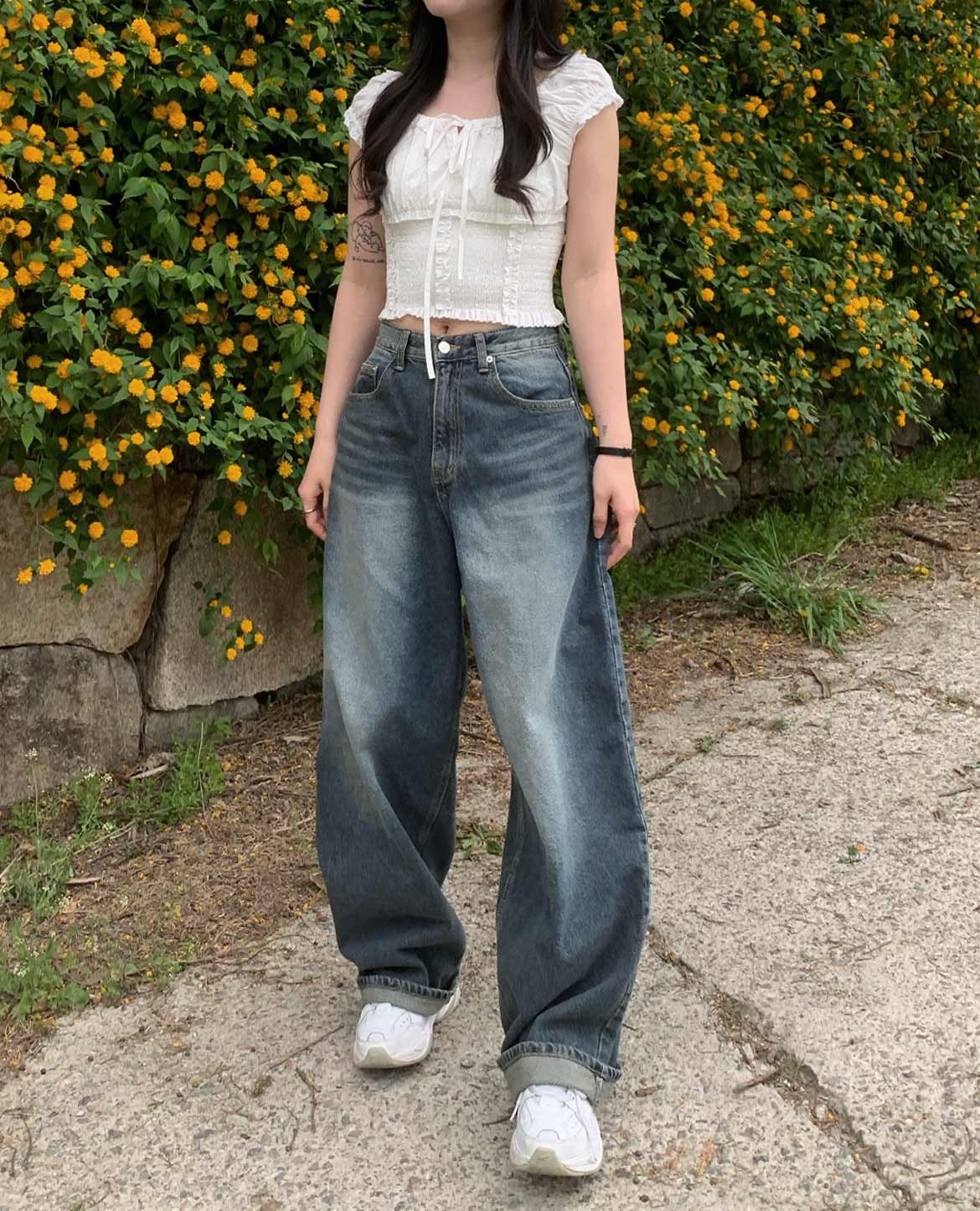 【もか】ウォッシュドデニムワイドパンツ CIAOPANIC TYPY（チャオパニックティピー） ジーンズ ウォッシュド