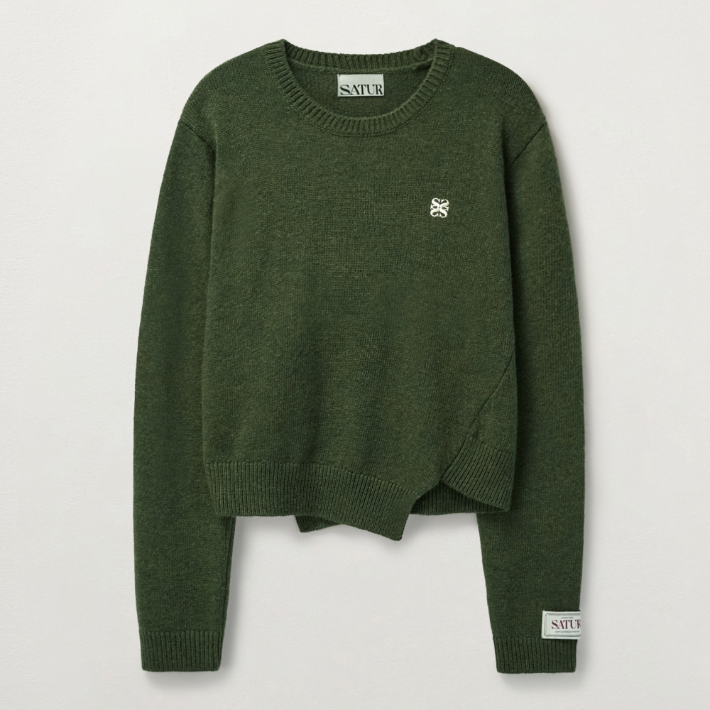 (W) Dublin Unbalanced Cashmere Blend Knit - Olive Khaki