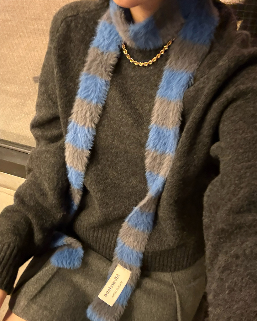 OPEN YY ストライプ 刺繍 ニットマフラー OPEN YY ストライプ ニットマフラー