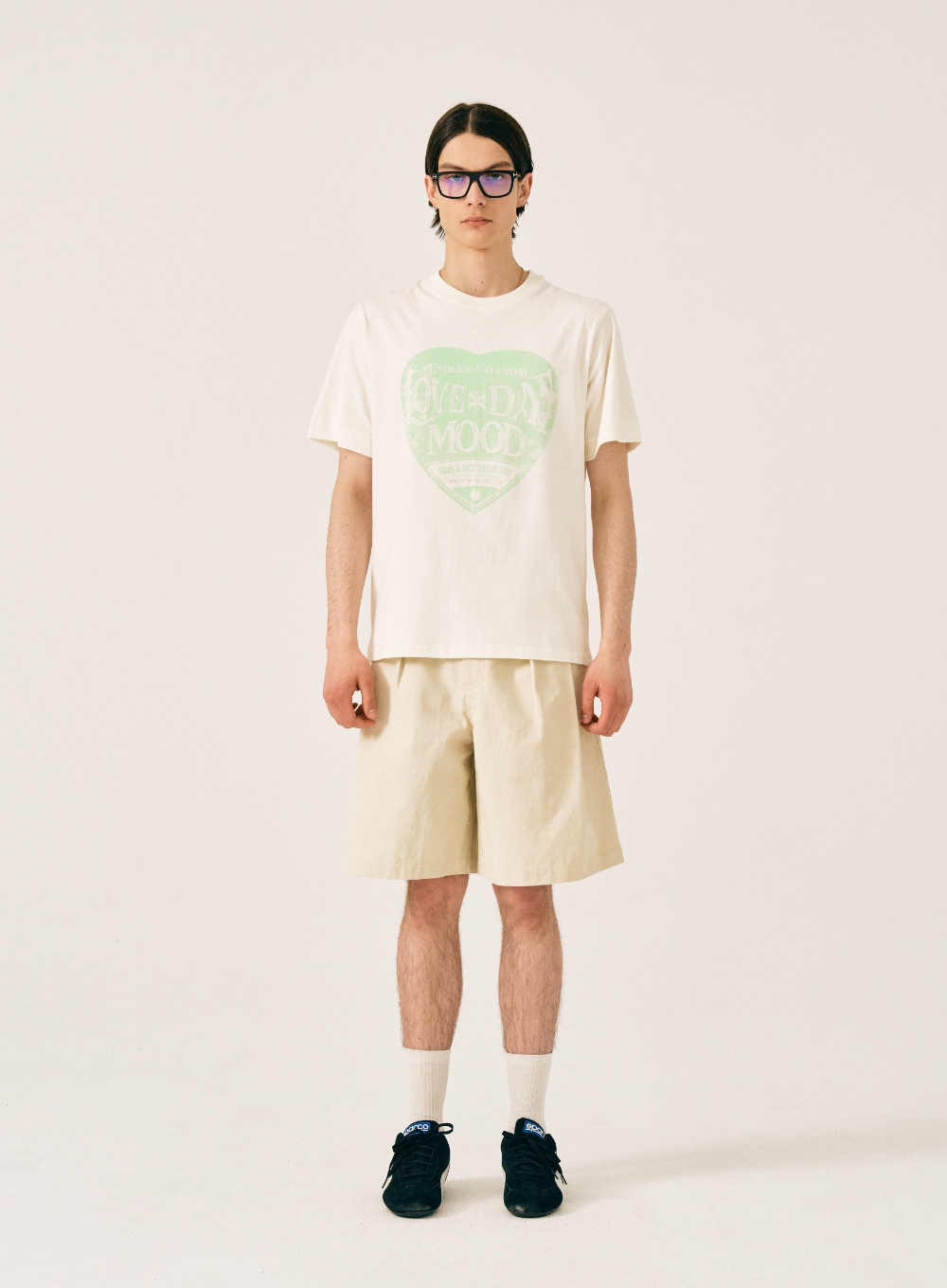Saturday Retro Mood Graphic T-Shirt - Cream Green