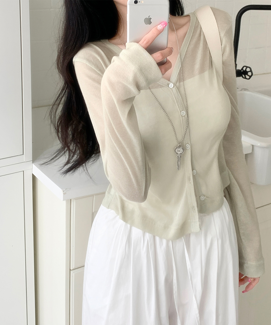 Vネックシースルー長袖カーディガン | ファッション通販サイト NUGU