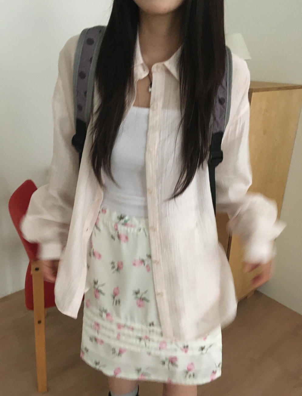 (1color)フラワーピンタックサテンミドル丈スカート