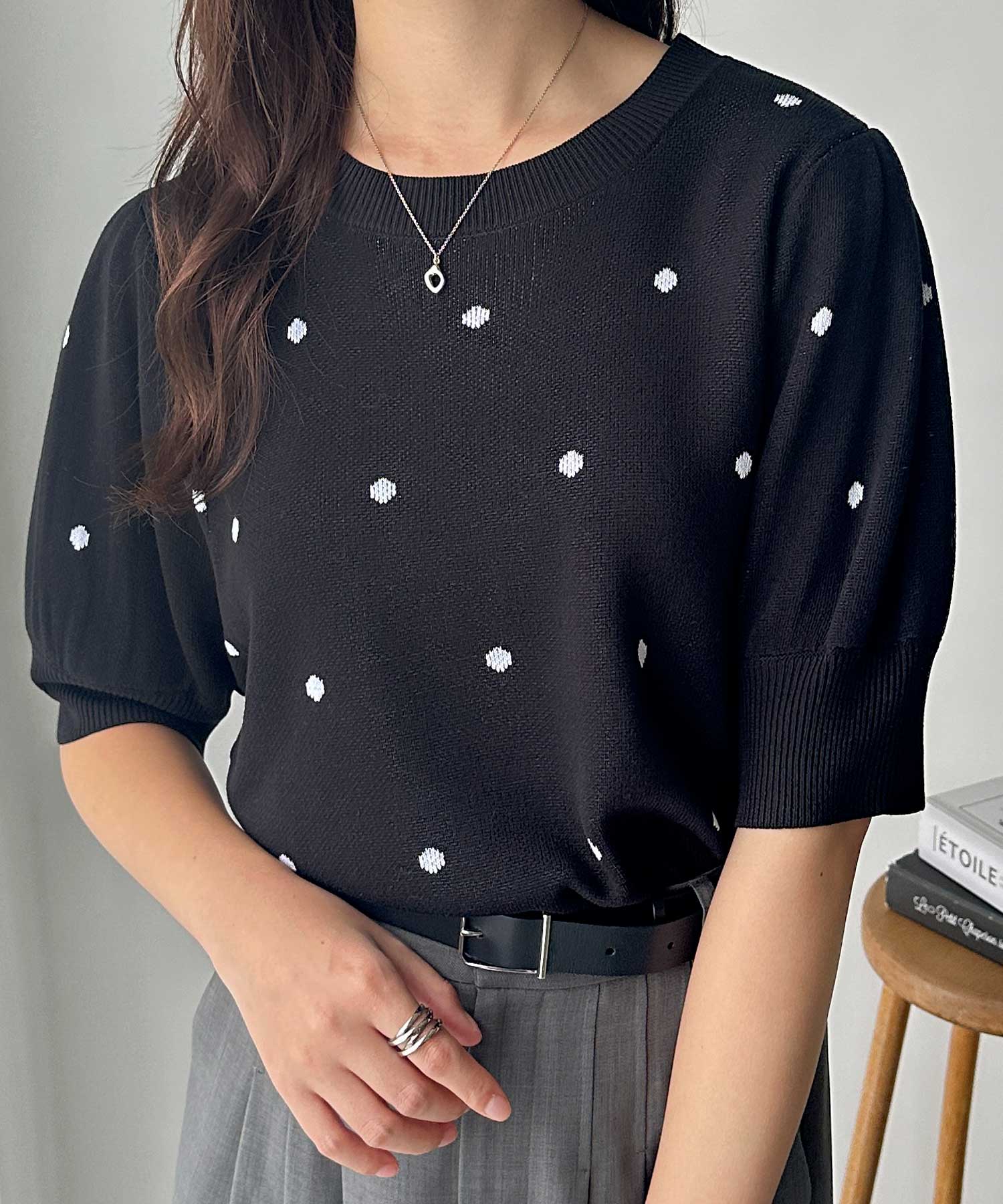 user_242dea43 20471120 ニット半袖 春夏 にぴったり。ドット柄ジャガードサマー半袖ニット