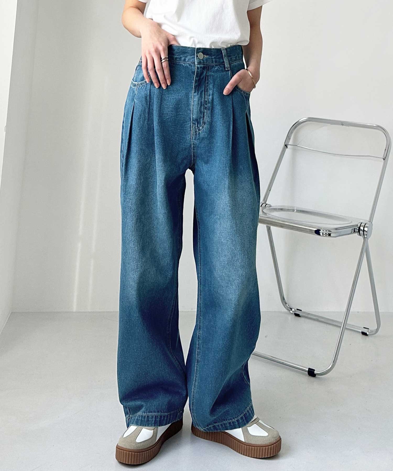 大人気 NORIMID ノーリミッドダークデニム ワイド 早い者勝ち 値下げ ファッション通販 ファッション NøREMID ダークデニム ワイドパンツ