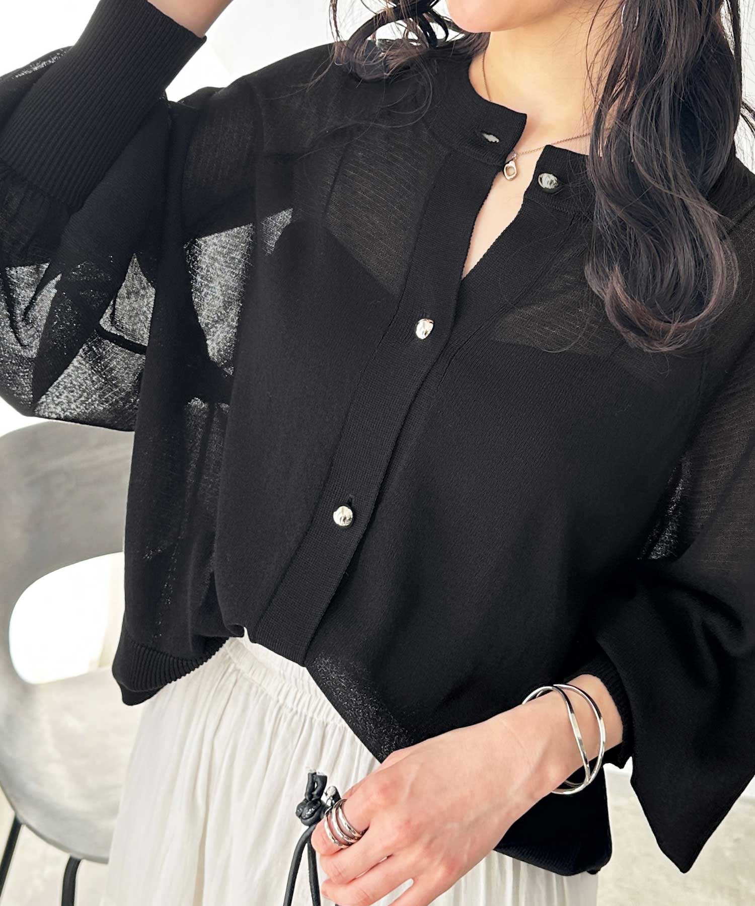 ゴールドボタンシアーカーディガン | ファッション通販サイト NUGU