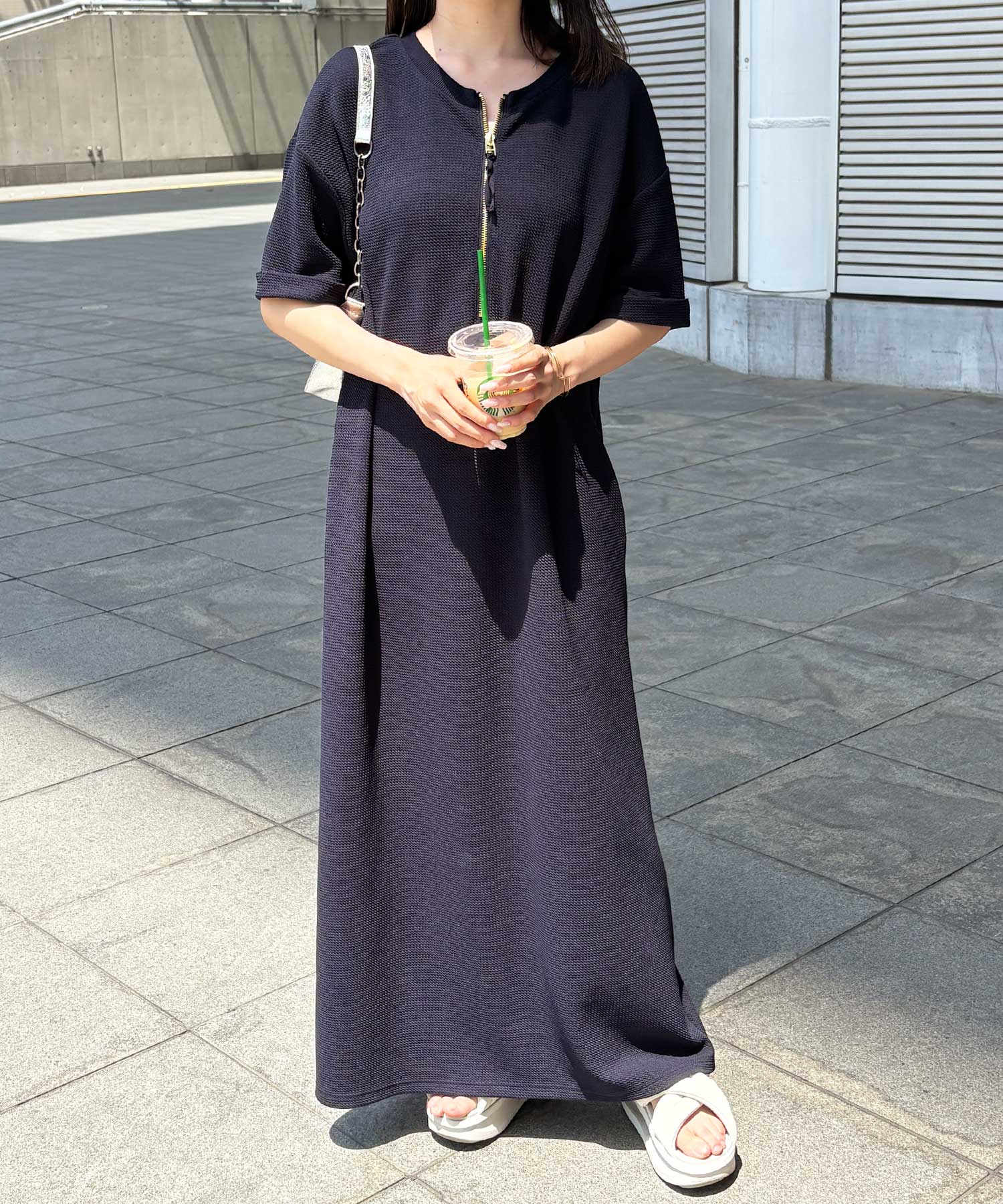 前後2WAYハーフジップTシャツワンピース | ファッション通販