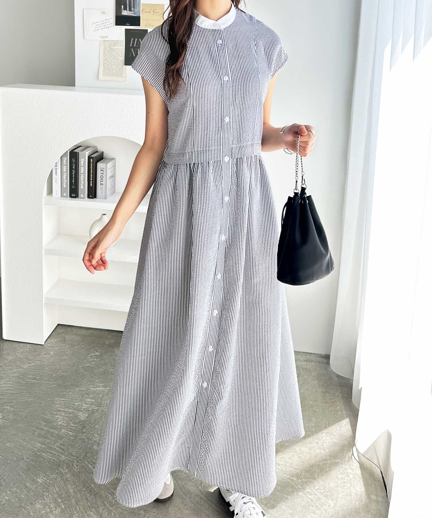 Rene ストライプ ノースリーブ シャツワンピース 36 Rene ストライプ ノースリーブ シャツワンピース 36 Rene