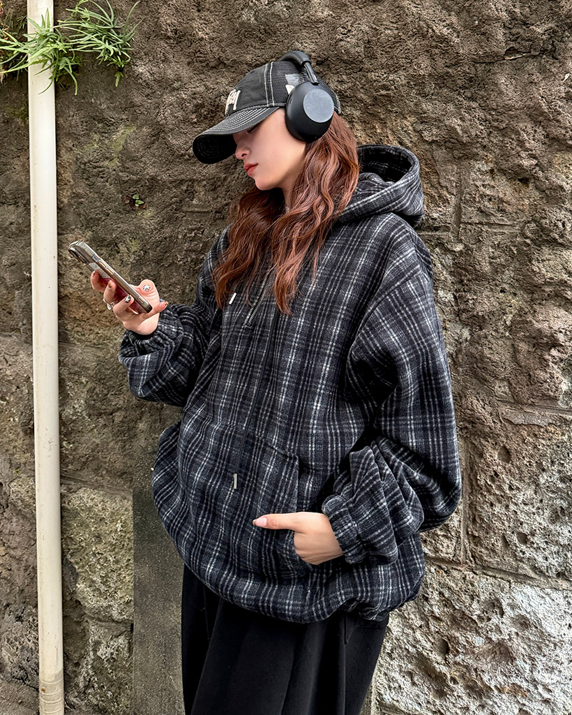 ユニセックス) ルルチェックフリースフード | ファッション通販サイト NUGU