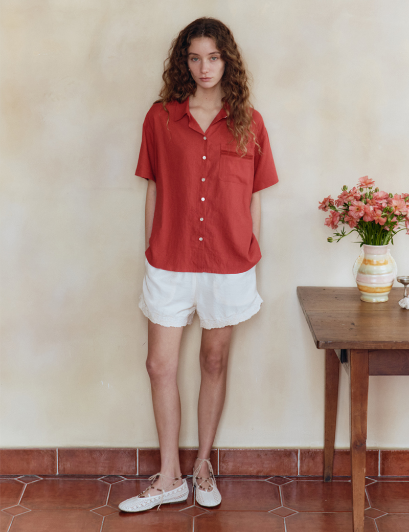 [nugu限定商品]Paul Linen Shirt (Red)