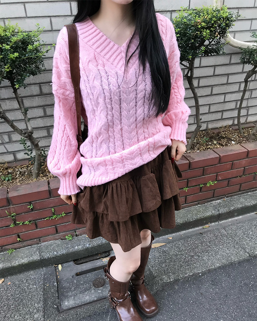 Munsingwear ピンク ケーブルニット Lサイズ プチプラ】ケーブルニット（ニット/セーター） | PINK-latte