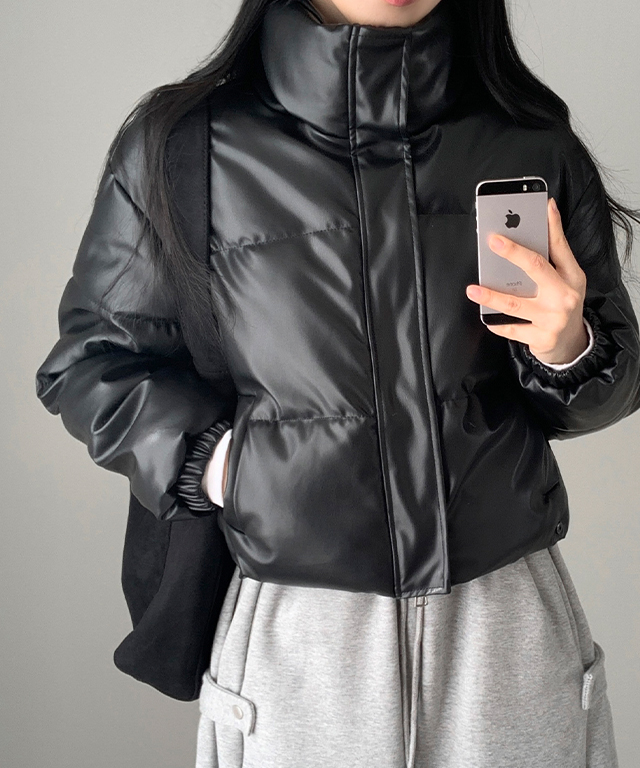 ハイネックレザークロップドダウンジャケット | ファッション通販