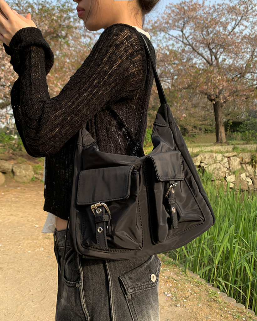 ◎専用◎ヌビバッグ◎ダークグレー　スクエアバッグ　ポケット付き　　イブル ヌビバッグ スクエア 手提げ 内ポケット•Dカン・ヌビ生地使用の