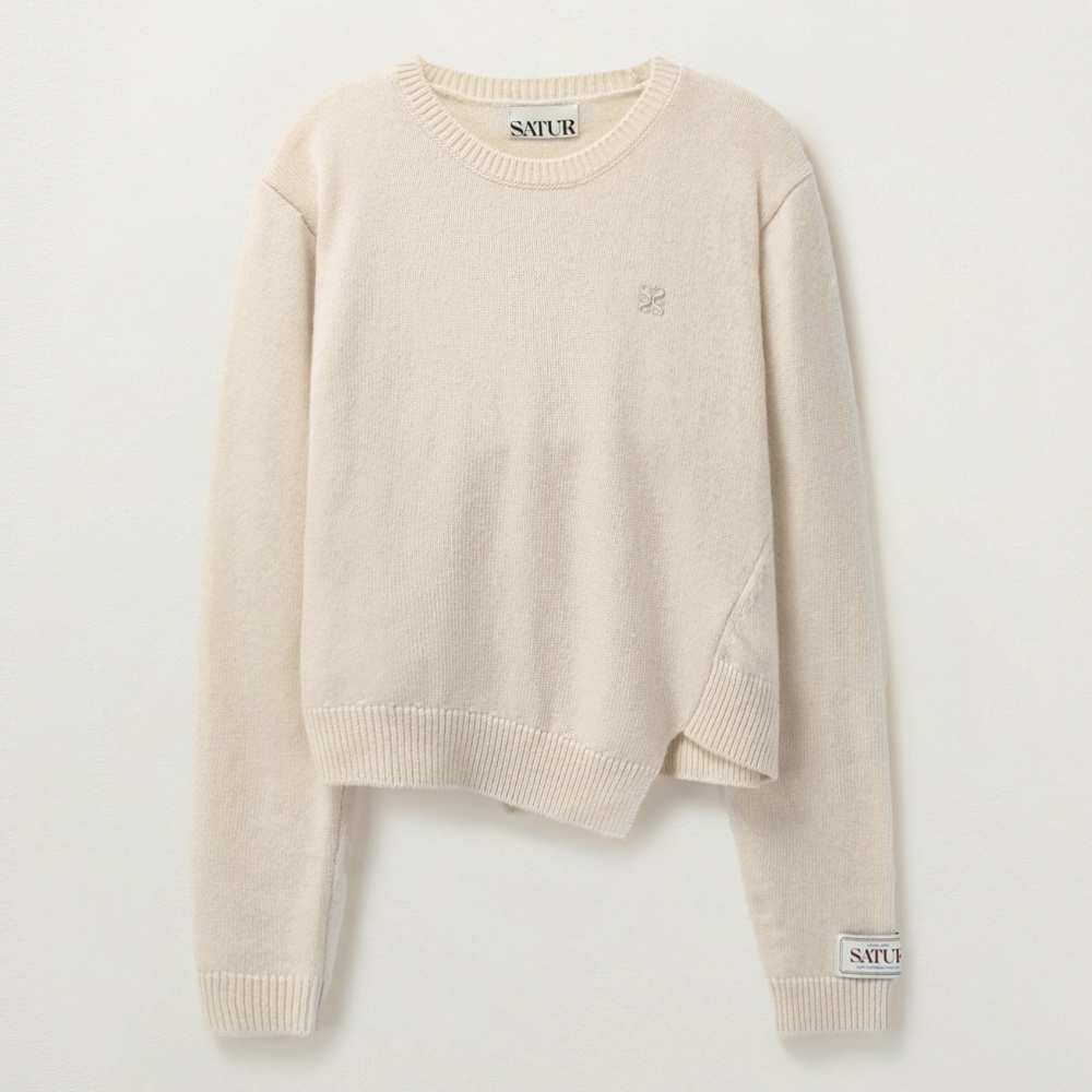 W) Dublin Unbalanced Cashmere Blend Knit - Warm White