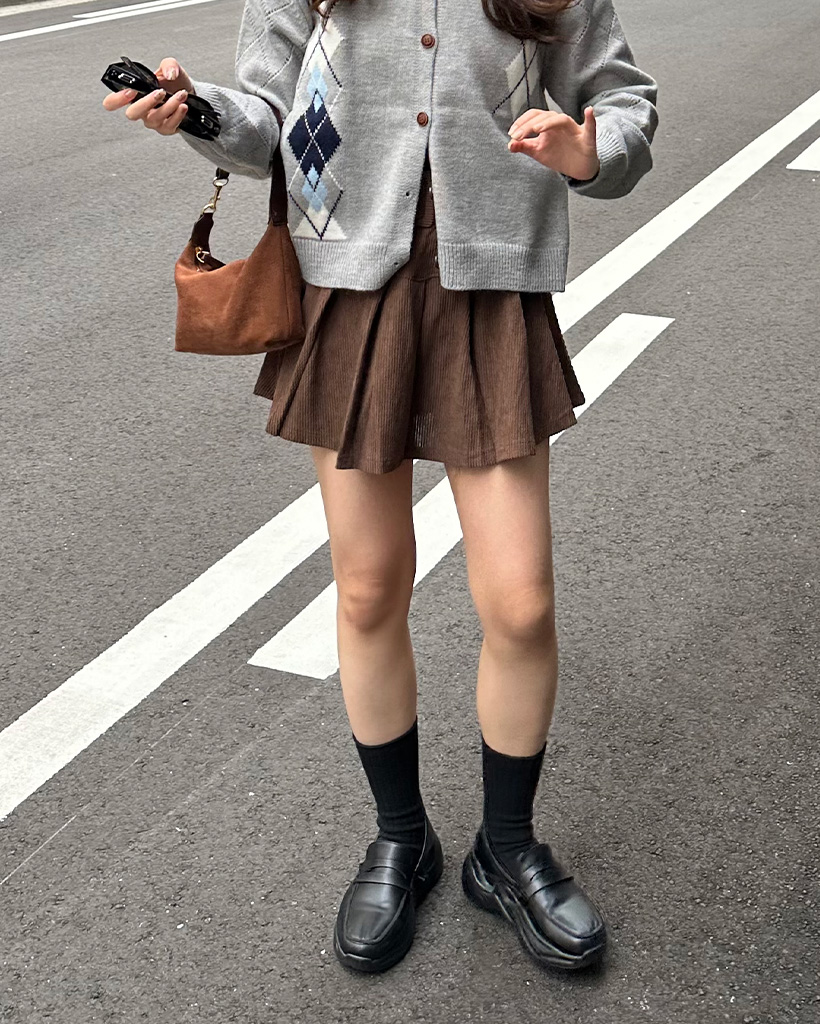 ベルトセットコーデュロイプリーツミニスカート | ファッション通販