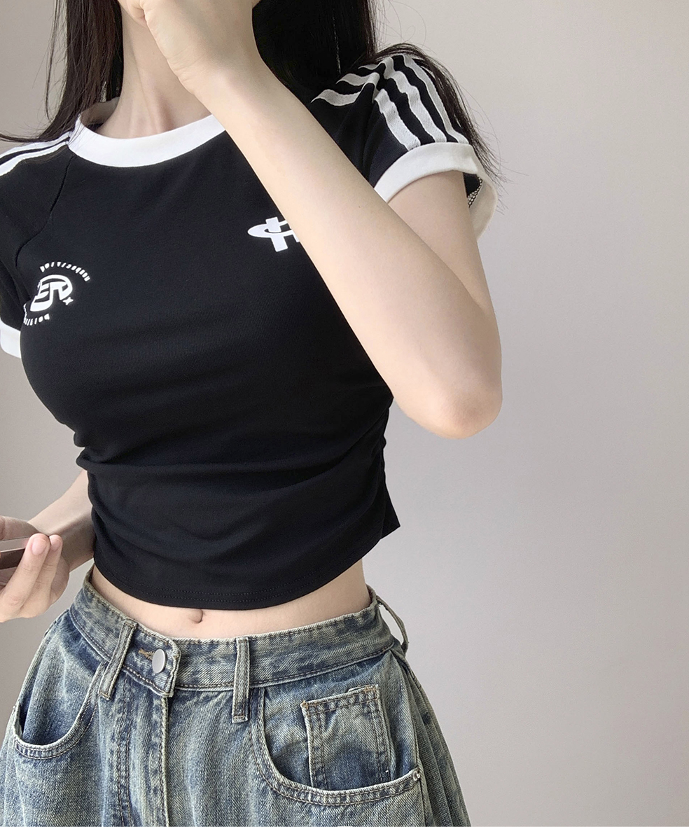 ラグラントラックシャーリングクロップド半袖Tシャツ