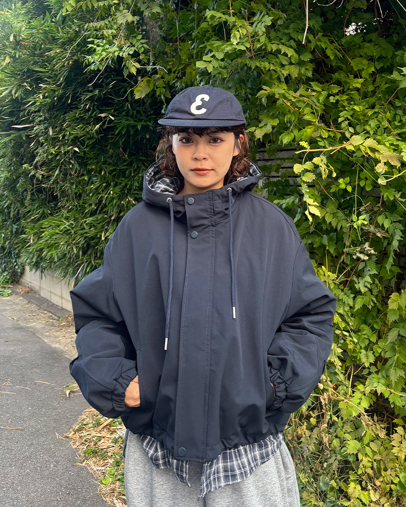 チェックバイカラーダウンジャケット