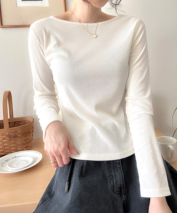 リブボートネック長袖Tシャツ | ファッション通販サイト NUGU