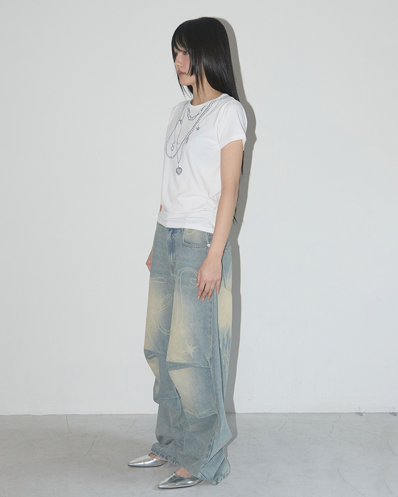Fancy club エンジェル ヴィンテージ ウォッシング デニムパンツ Influencer pick] Angel Vintage Washing Pintuck Pants (Blue