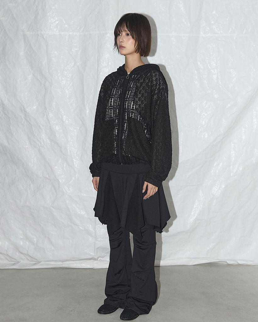 Plumpy Lace Line Hood Zip-Up (Black) F25QA965 | ファッション
