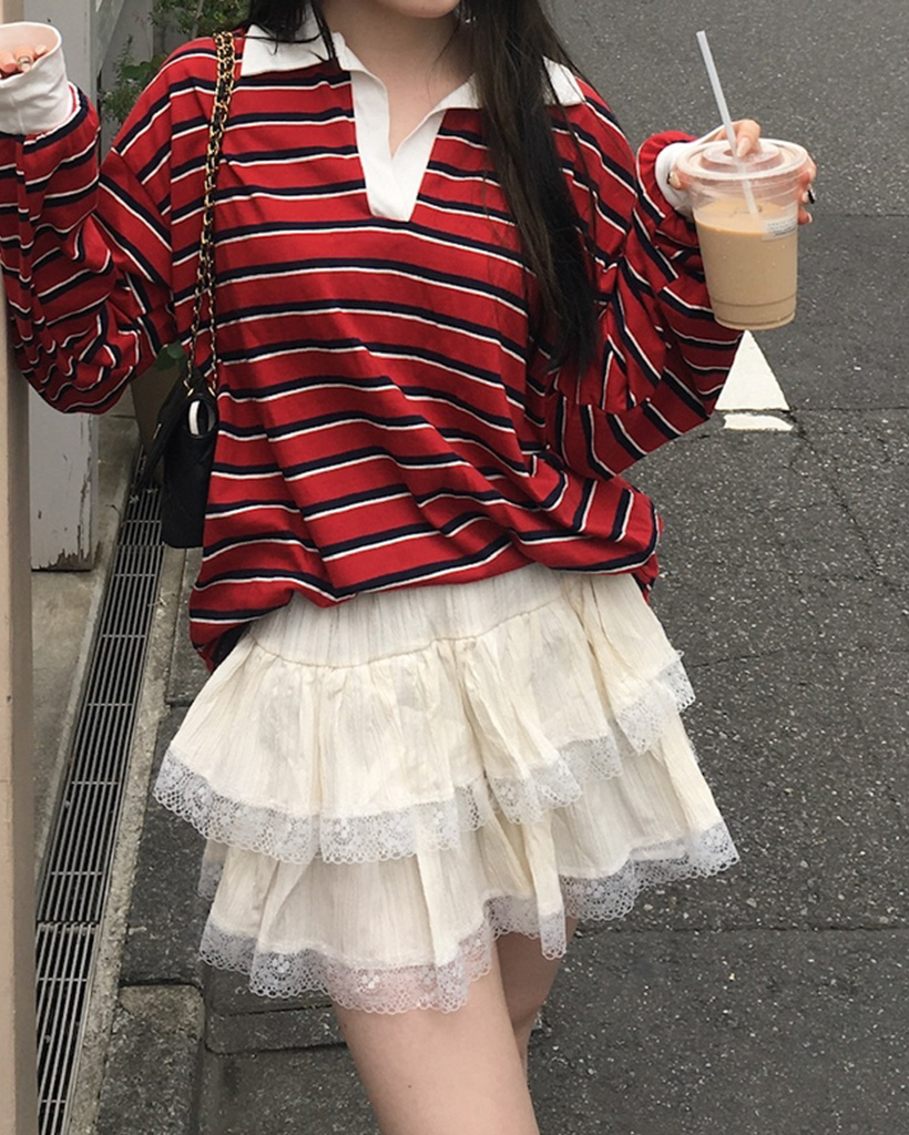 ハーフオープンカラーボ-ダーTシャツ | ファッション通販サイト NUGU