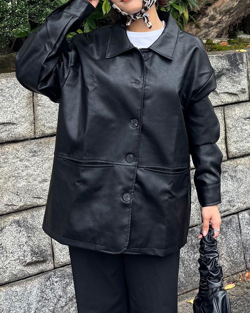黒 レザー ジャケット ルーズフィット ルーズフィットレザージャケット | ファッション通販サイト NUGU