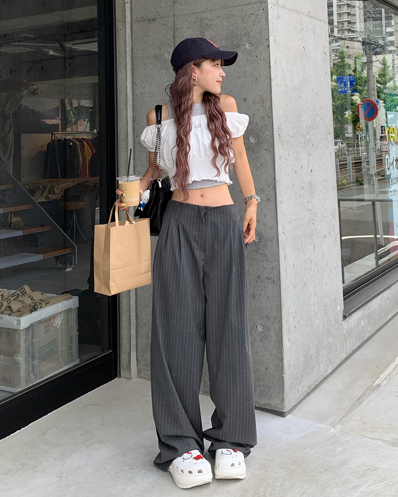 ピンストライプワイドスラックス | ファッション通販サイト NUGU