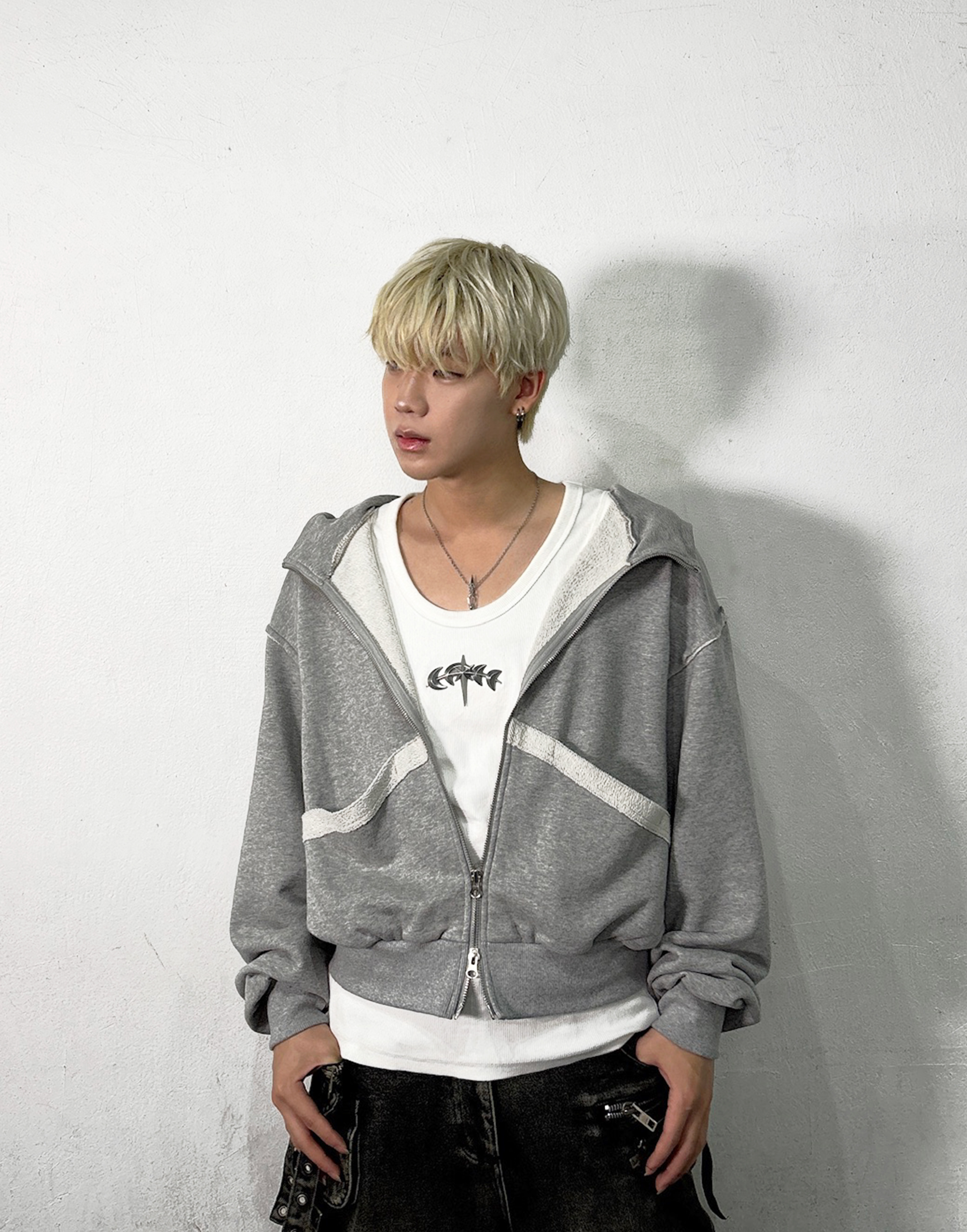 ORIGINAL) カットオフクロップド2wayジップパーカー