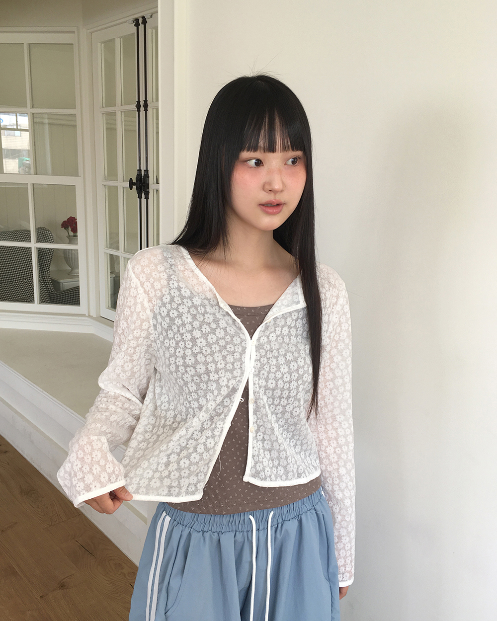 慈雨¥30,800未使用タグ付きカーディガン サイズ40 フラワーシースルーボタンカーディガン | ファッション通販
