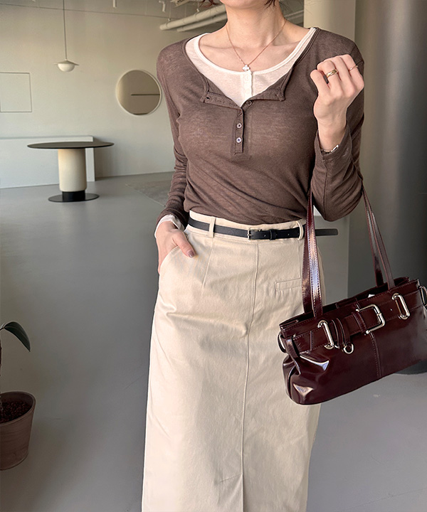 モノベルトハイウエストロングHラインスカート | ファッション