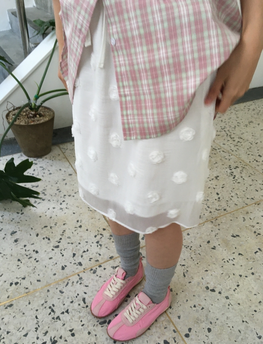 (2color)ローズシフォンレースミドル丈スカート