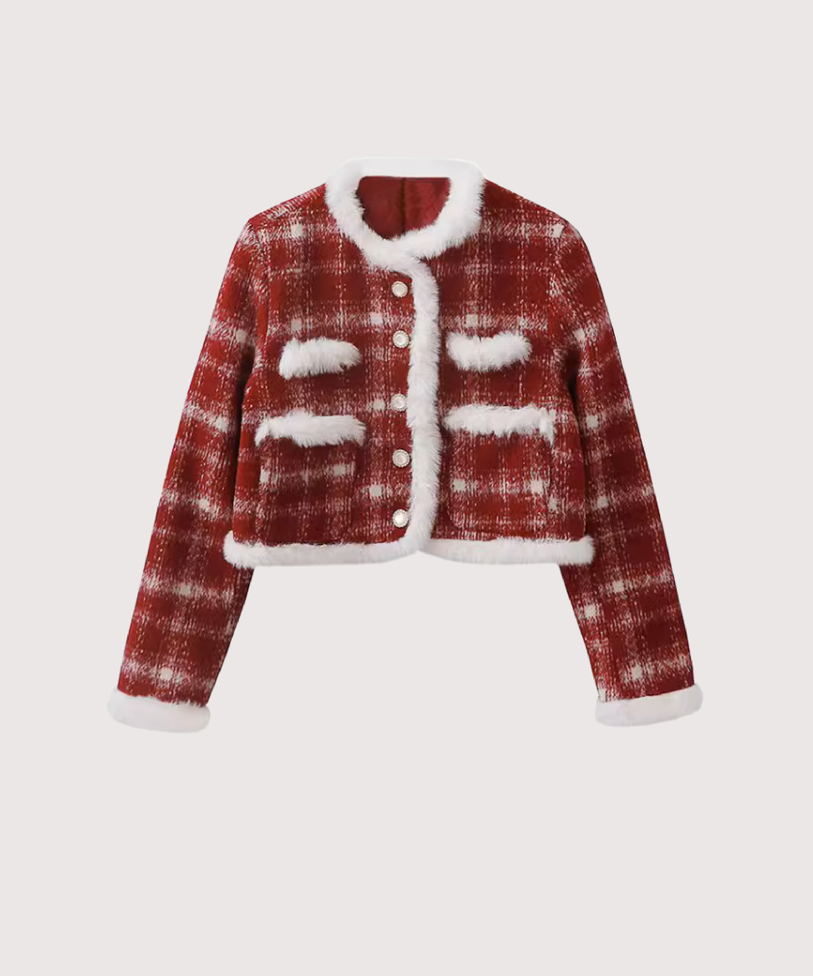 チェックファーレッドセットアップロングスカート | ファッション通販