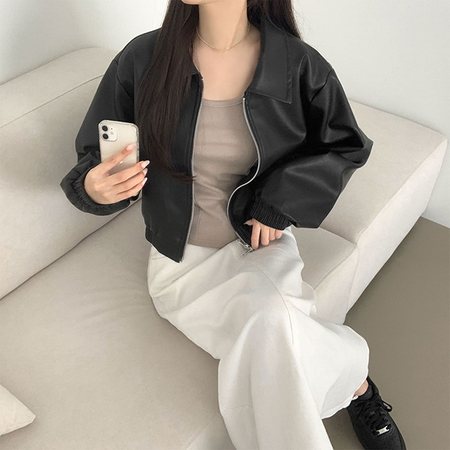 黒 レザー ジャケット ルーズフィット org.jpg