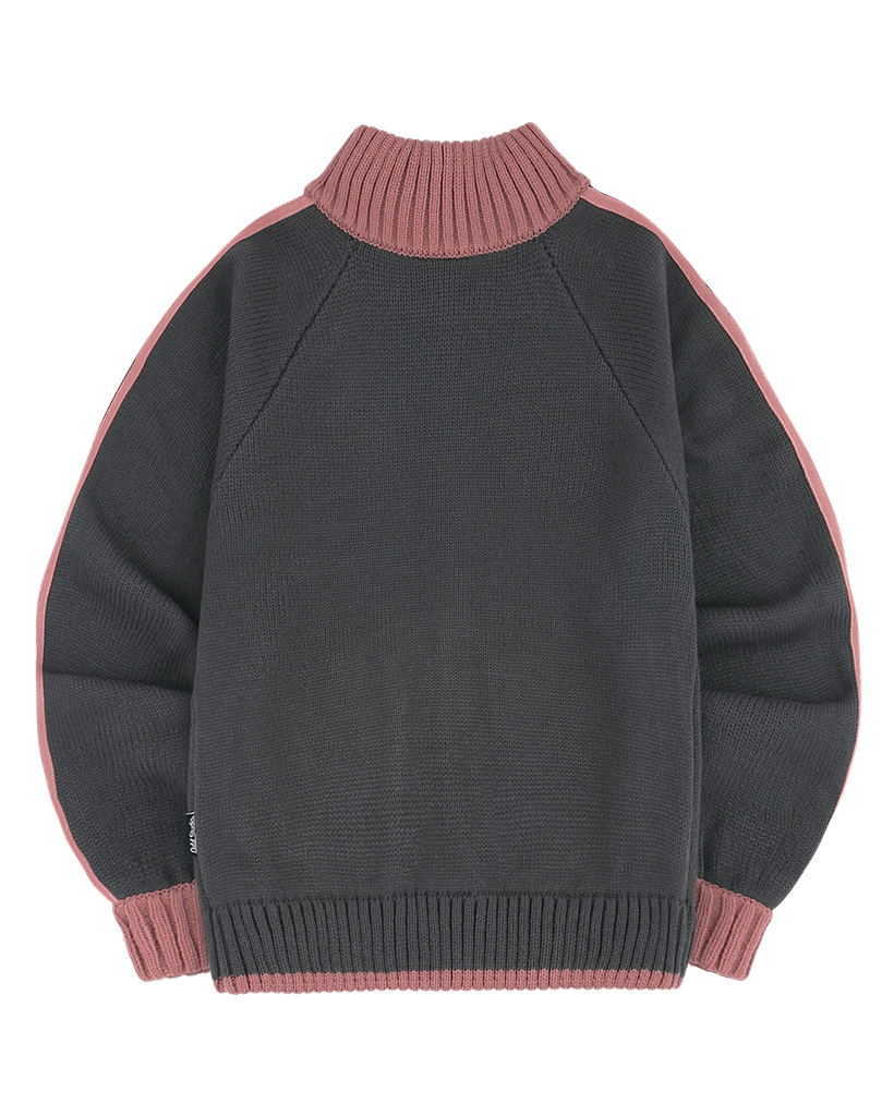 Sporty Track Semi Crop Knit Zip-Up - CHARCOAL | ファッション