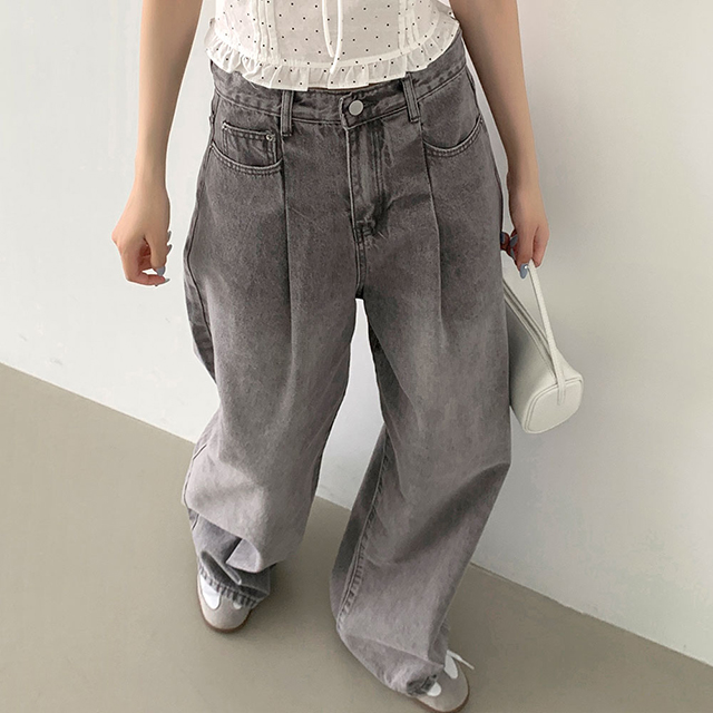 タック入りワイドデニムパンツ | ファッション通販サイト NUGU