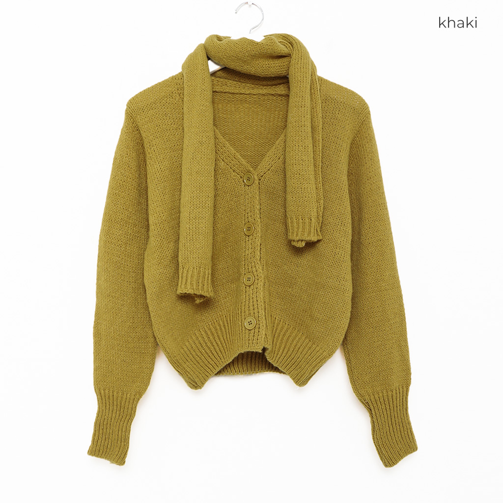カーディガン WAX / ジップ カーディガン / ZIP UP CREW NECK CARDIGAN - NAVY / WX